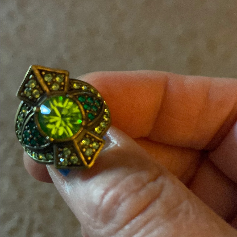 Elegant Green And Gold Statement Ring